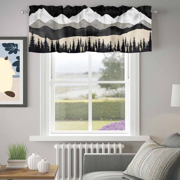 Valance for Windows,Abstract Forest Mountain Pine Tree Valances Curtain Rod Pocket Valance for Kitchen Bedroom Living Room Bathroom,Retro Peaks Landscape Short Curtains Window Treatment 42x12in