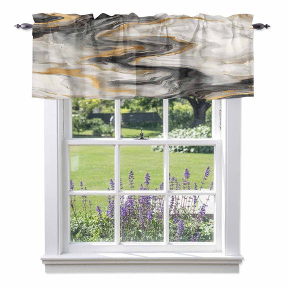 Valance for Windows,Abstract Modern Marble Agate Kitchen Curtain Valances Rod Pocket Toppers Short Window Treatment for Bathroom Living Room Bedroom,54"x18" White Gray Gold Stone Texture