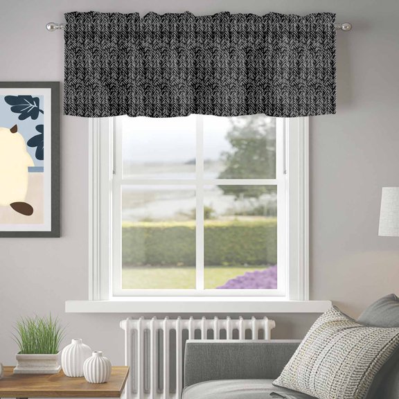 Valance for Windows,Black Herringbone Art Valances Curtain Rod Pocket Valance for Kitchen Bedroom Living Room Bathroom,Abstract Geometric Striped Short Curtains Window Treatment 42x12in