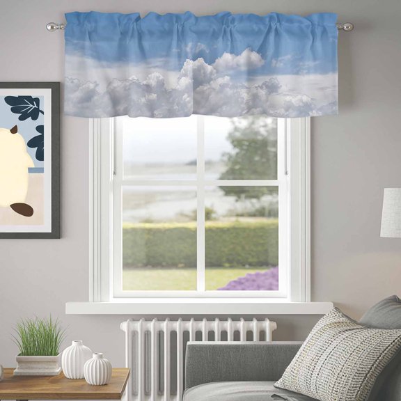 Valance for Windows,Blue Sky White Clouds Valances Curtain Rod Pocket Valance for Kitchen Bedroom Living Room Bathroom,Sunny Gradient Back Short Curtains Window Treatment 42x12in