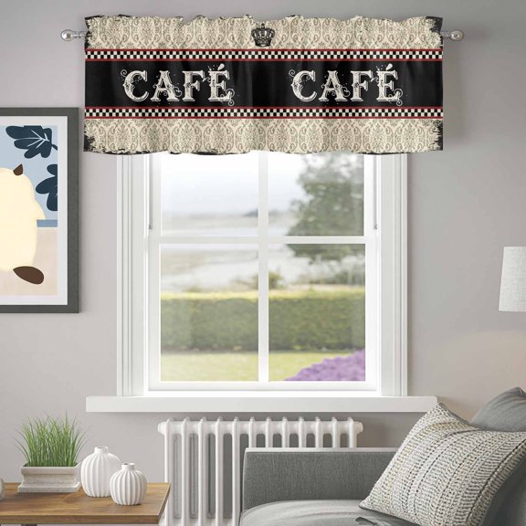 Valance for Windows,Cafe Words on Black Background Valances Curtain Rod Pocket Valance for Kitchen Bedroom Living Room Bathroom,Vintage Crown Short Curtains Window Treatment 42x12in