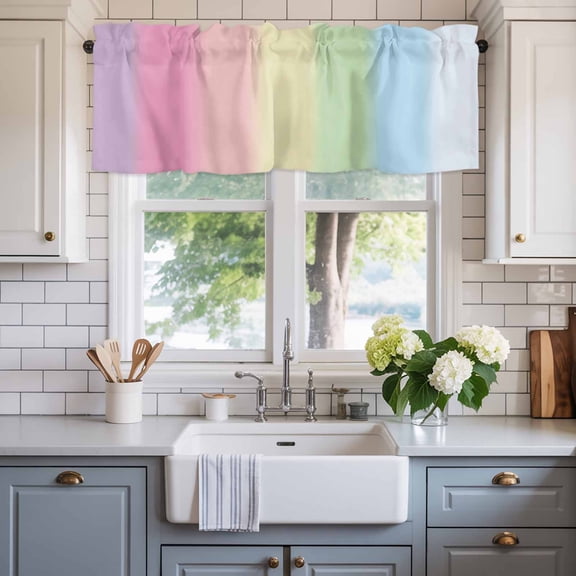 Valance for Windows,Candy Rainbow Stripes Valances Curtain Rod Pocket Valance for Kitchen Bedroom Living Room Bathroom,Ombre Art Color Gradient Short Curtains Window Treatment 54x18in