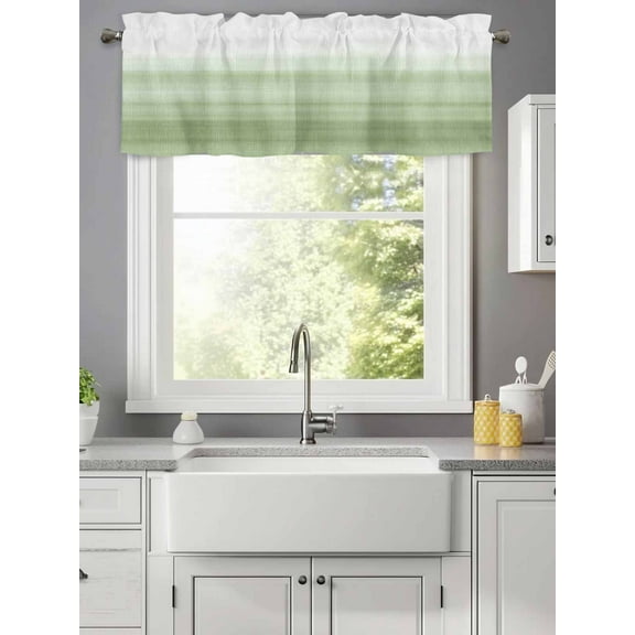 Valance for Windows,Country Sage Green Gradient Valances Curtain Rod Pocket Valance for Kitchen Bedroom Living Room Bathroom,Modern Ombre Art Short Curtains Window Treatment 42x12in