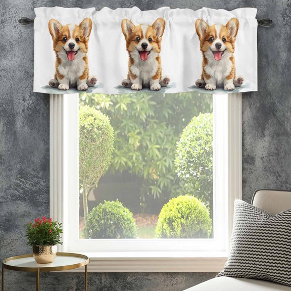 Valance for Windows,Cute Cartoon Brown Puppy Valances Curtain Rod Pocket Valance for Kitchen Bedroom Living Room Bathroom,Watercolor Style Dog Short Curtains Window Treatment 42x12in