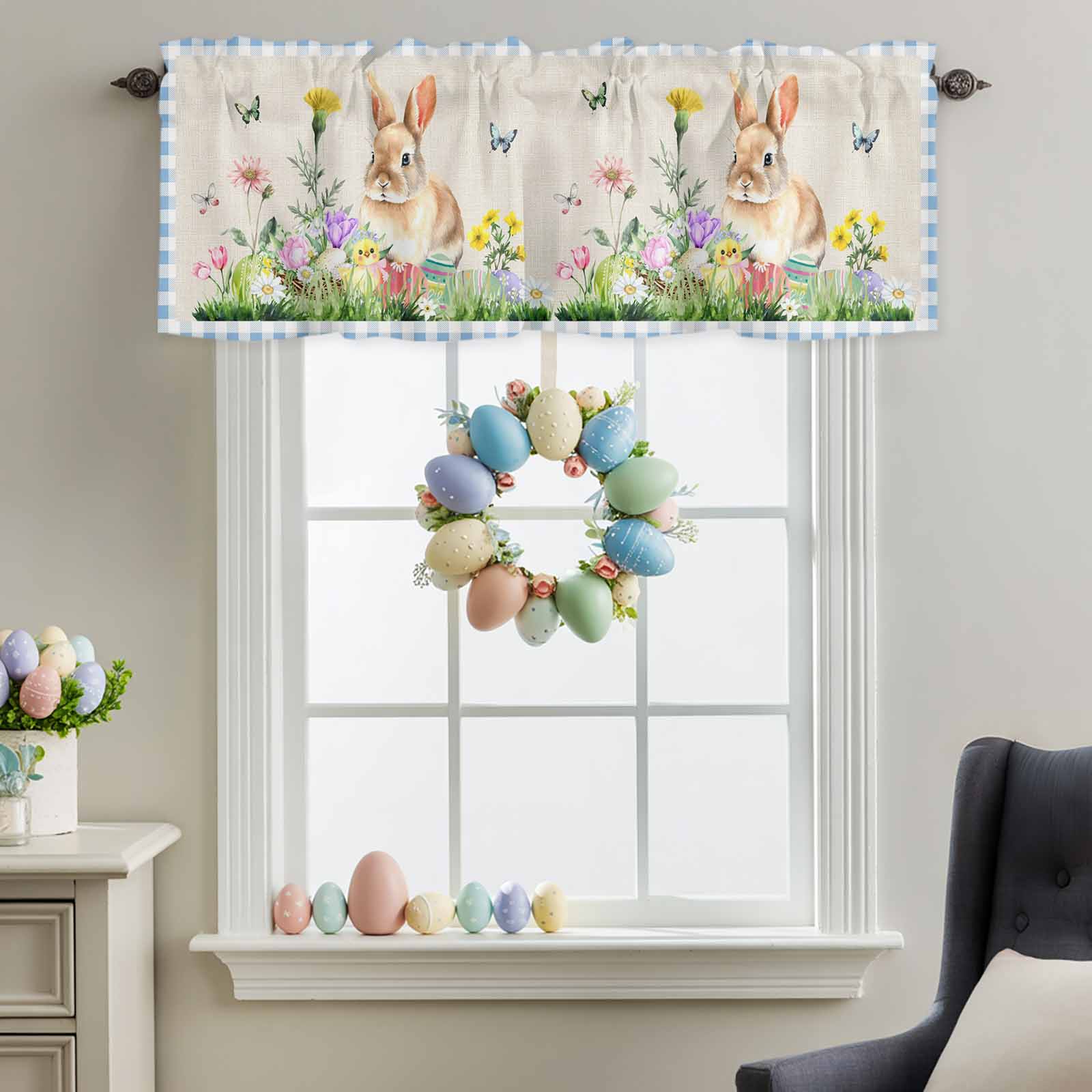 Valance for Windows,Easter Spring Floral Rabbit and Eggs Valances ...