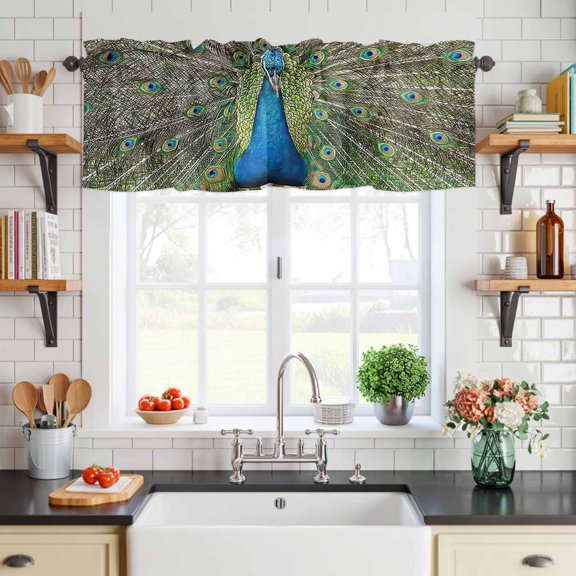 Valance for Windows,Farm Bird Art Peacock Close-up Valances Curtain Rod Pocket Valance for Kitchen Bedroom Living Room Bathroom,Animal Feather Pattern Short Curtains Window Treatment 54x18in