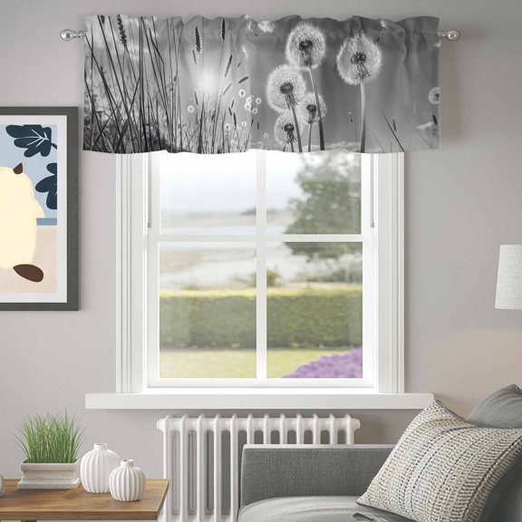 Valance for Windows,Farmhouse Grey Field Dandelion Rural Plant Valances Curtain Rod Pocket Valance for Kitchen Bedroom Living Room Bathroom,Idyllic Botanical Short Curtains Window Treatment 42x12in