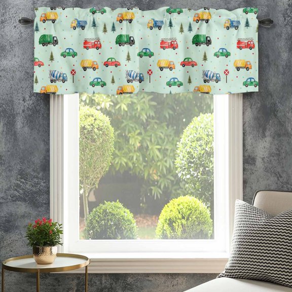 Valance for Windows,Fire Trucks Engineering Vehicles Trees Cars Valances Curtain Rod Pocket Valance for Kitchen Bedroom Living Room Bathroom,Wave Points Short Curtains Window Treatment 42x12in