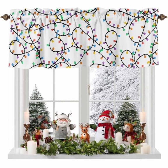 Valance for Windows Kitchen Curtains 42"W x 12"L Christmas Colorful Lights Light Filtering Curtain Valances Rod Pocket Curtains for Bedroom Farmhouse Living Room