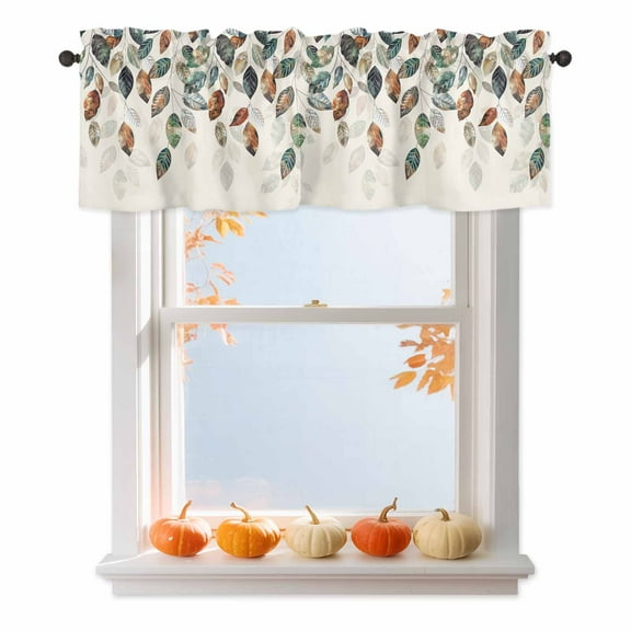 Valance for Windows Kitchen Curtains 54"W x 18"L Fall Leaves Beige Background Light Filtering Curtain Valances Rod Pocket Curtains for Bedroom Farmhouse Living Room