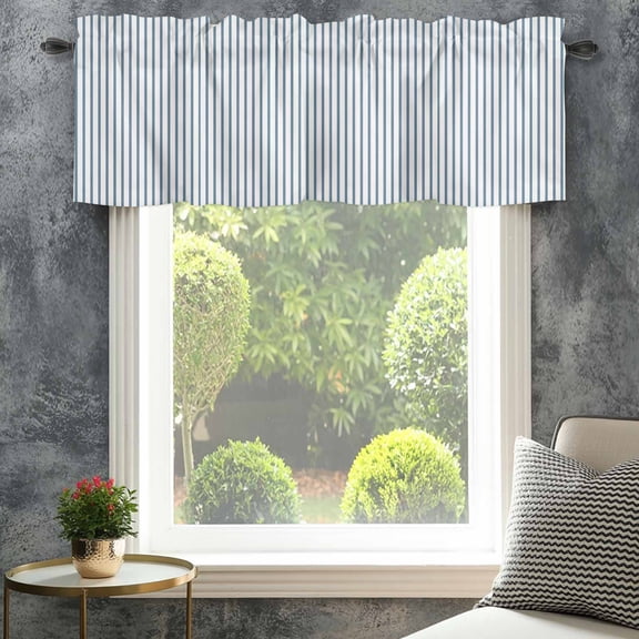 Valance for Windows,Light Blue White Pinstriped Valances Curtain Rod Pocket Valance for Kitchen Bedroom Living Room Bathroom,Classic Geometric Striped Short Curtains Window Treatment 42x12in