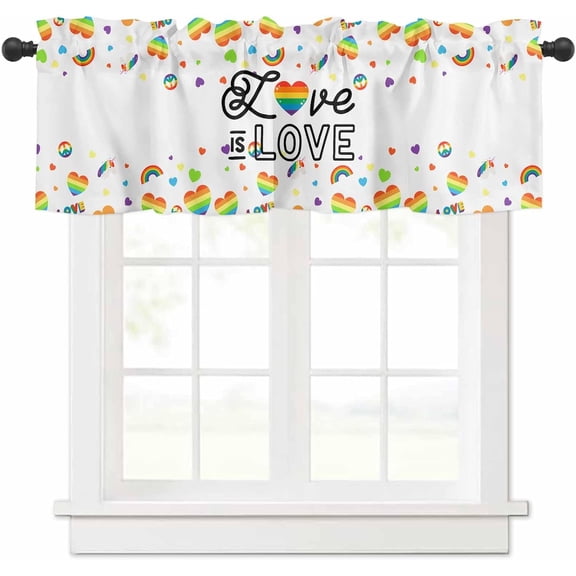 Valance for Windows Love is Love Rainbow Colored Striped Hearts Window Treatment Valances Rod Pocket Curtain Valance for Kitchen, Bathroom, Living Room, Bedroom 54" W x 18" L