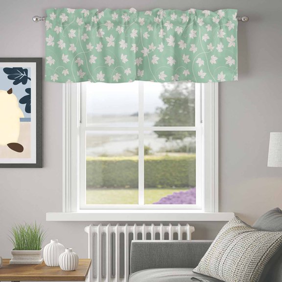Valance for Windows,Maple Leaves Fall Thanksgiving Valances Curtain Rod Pocket Valance for Kitchen Bedroom Living Room Bathroom,Cyan Solid Color Short Curtains Window Treatment 42x12in