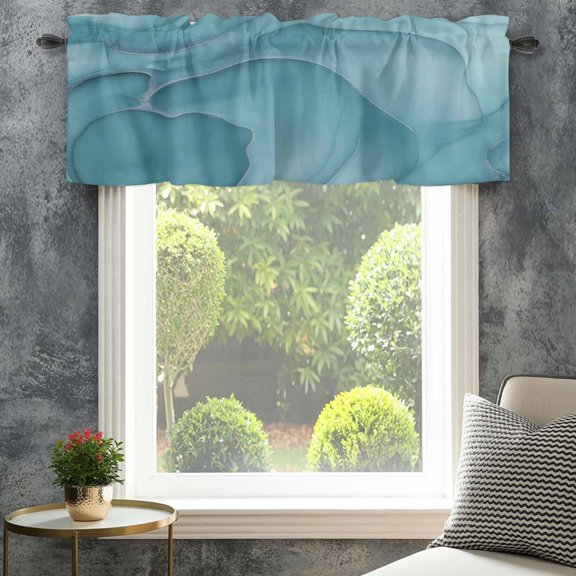Valance for Windows,Mint Green Marble Fluid Art Valances Curtain Rod Pocket Valance for Kitchen Bedroom Living Room Bathroom,Modern Abstract Turquoise Short Curtains Window Treatment 42x12in