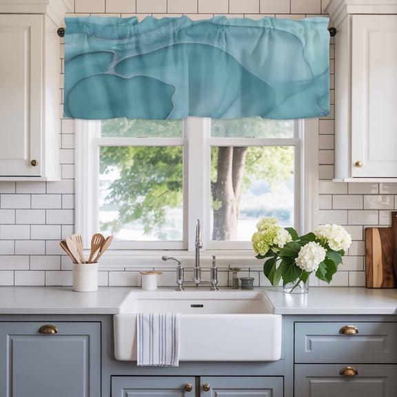 Valance for Windows,Mint Green Marble Fluid Art Valances Curtain Rod Pocket Valance for Kitchen Bedroom Living Room Bathroom,Modern Abstract Turquoise Short Curtains Window Treatment 54x18in