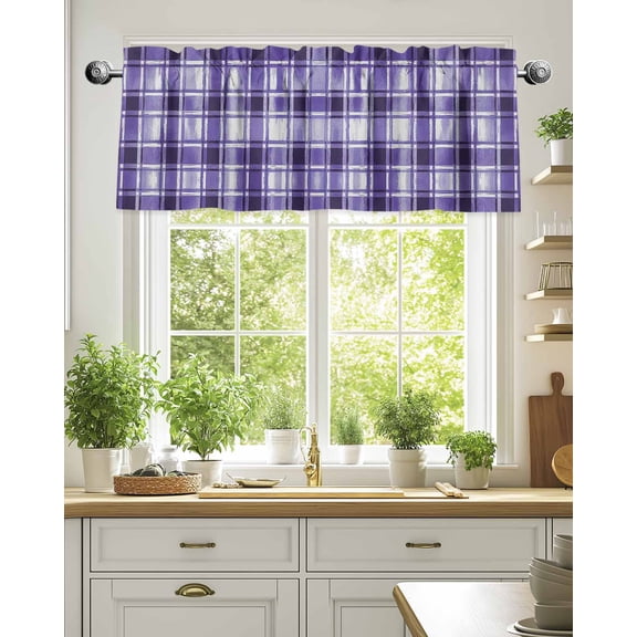Valance for Windows,Modern Purple Checkered Valances Curtain Rod Pocket Valance for Kitchen Bedroom Living Room Bathroom,Minimalist Style Buffalo Plaid Short Curtains Window Treatment 54x18in
