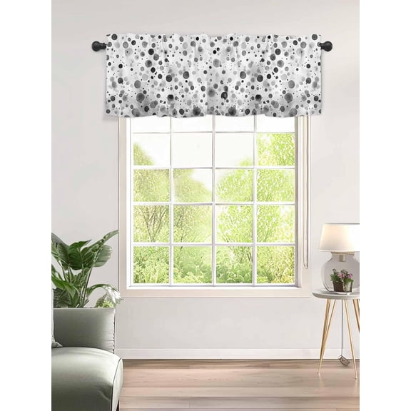 Valance for Windows, Modern Watercolor Polka Dot Short Kitchen Curtains Rod Pocket Valance Black Gray Gradient Window Treatment Panel for Bedroom Living Room Bathroom,