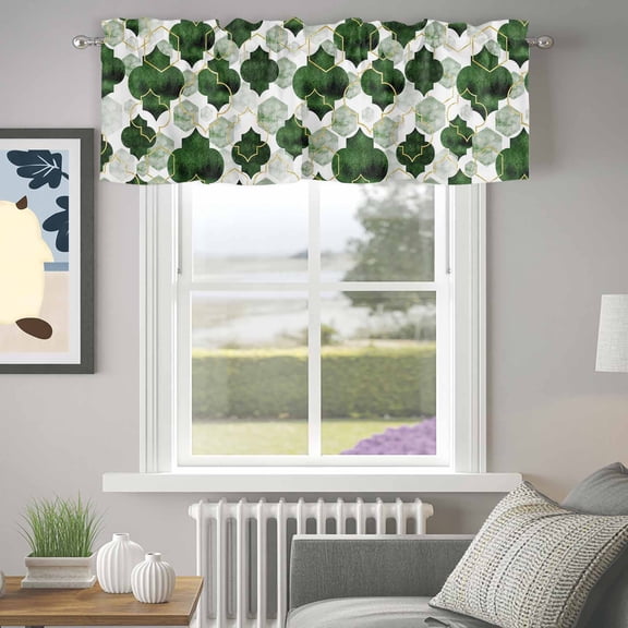 Valance for Windows,Moroccan Deep Green Tile Lattice Valances Curtain Rod Pocket Valance for Kitchen Bedroom Living Room Bathroom,Geometric Diamond Texture Short Curtains Window Treatment 42x12in