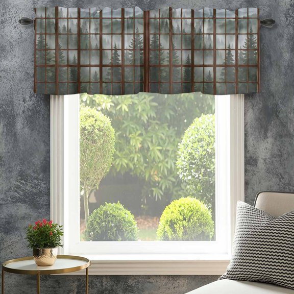Valance for Windows,Old Wooden Stained Windows Valances Curtain Rod Pocket Valance for Kitchen Bedroom Living Room Bathroom,Needle Forest Mountains Short Curtains Window Treatment 42x12in