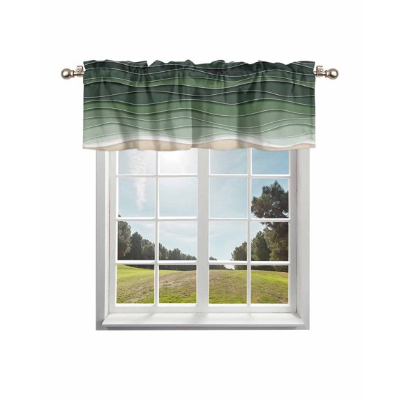 Valance for Windows,Ombre Sage Green Waves Ocean Valances Curtain Rod Pocket Valance for Kitchen Bedroom Living Room Bathroom,Abstract Gradient Ripple Short Curtains Window Treatment 54x18in