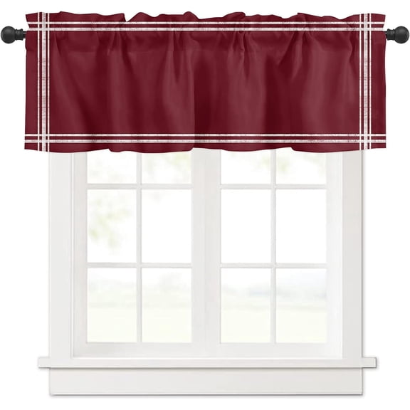 Valance for Windows Polyester Semi Sheer Valances for Living Room Bathroom Bedroom, Solid Color Wine Red Kitchen Window Valance Rod Pocket Valance Curtains 54x18 Inches