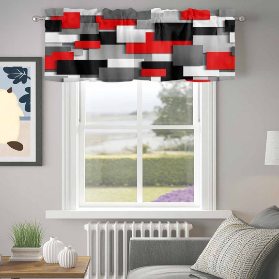 Valance for Windows,Red Color Block Ombre Geometric Valances Curtain Rod Pocket Valance for Kitchen Bedroom Living Room Bathroom,Modern Abstract Art Short Curtains Window Treatment 42x12in