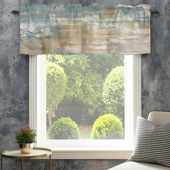 Valance for Windows,Retro Brown Blue Texture Valances Curtain Rod Pocket Valance for Kitchen Bedroom Living Room Bathroom,Abstract Draw Brushstroke Pattern Short Curtains Window Treatment 42x12in