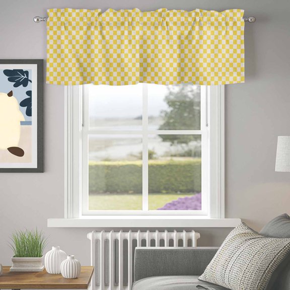 Valance for Windows,Retro Farm Beige Yellow Check Valances Curtain Rod Pocket Valance for Kitchen Bedroom Living Room Bathroom,Rural Pastoral Buffalo Short Curtains Window Treatment 42x12in