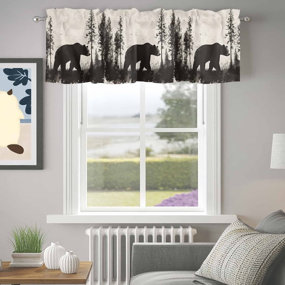 Valance for Windows,Retro Forest Bear Valances Curtain Rod Pocket Valance for Kitchen Bedroom Living Room Bathroom,Abstract Wild Animal Short Curtains Window Treatment 42x12in