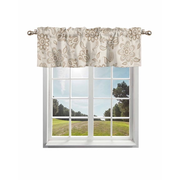 Valance for Windows,Retro Paisley Pattern Valances Curtain Rod Pocket Valance for Kitchen Bedroom Living Room Bathroom,Ethnic Flower on Linen Short Curtains Window Treatment 54x18in