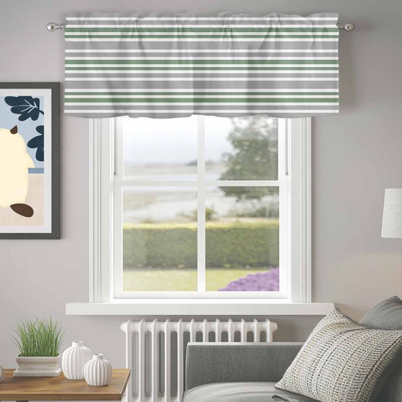 Valance for Windows,Sage Green Grey Horizontal Stripes Valances Curtain Rod Pocket Valance for Kitchen Bedroom Living Room Bathroom,Monochromatic Tones Line Short Curtains Window Treatment 42x12in