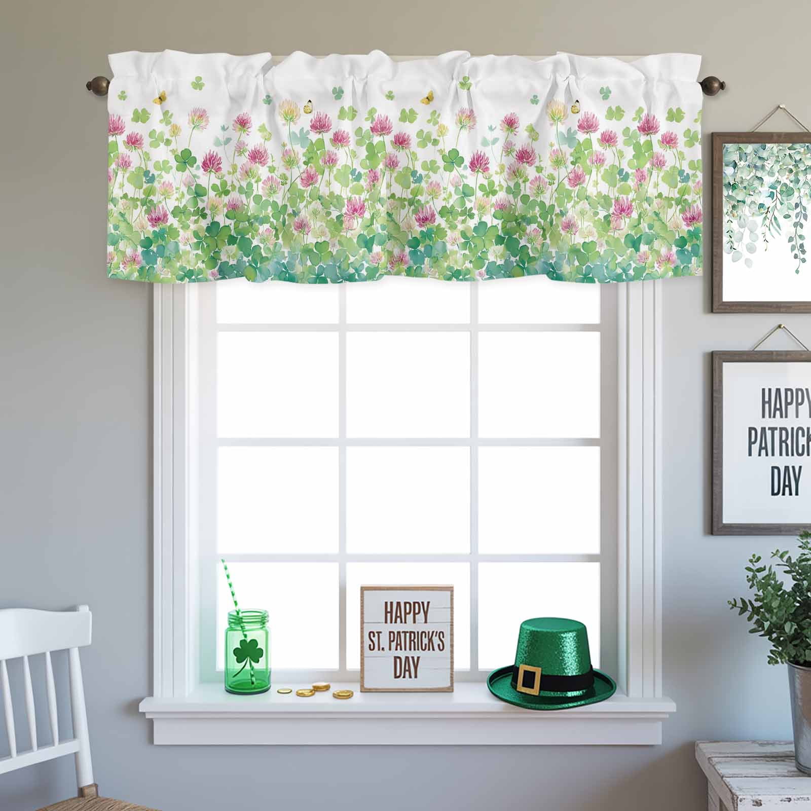 Valance for Windows,Saint Patrick's Day Four Leafs Valances Curtain Rod ...