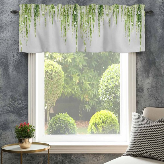 Valance for Windows,Spring Green Willows Flower Valances Curtain Rod Pocket Valance for Kitchen Bedroom Living Room Bathroom,Rustic Leaf Floral on Gray Short Curtains Window Treatment 42x12in