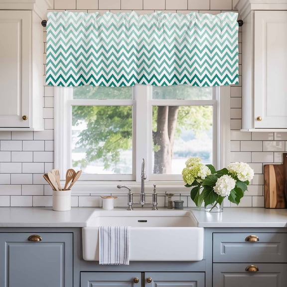 Valance for Windows,Teal Turquoise Chevron Stripes Valances Curtain Rod Pocket Valance for Kitchen Bedroom Living Room Bathroom,Ombre Abstract Art Short Curtains Window Treatment 54x18in