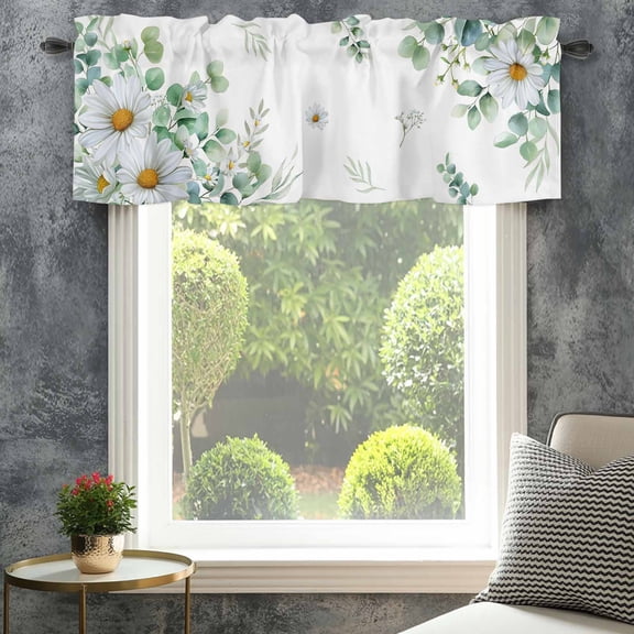 Valance for Windows,Watercolor Blossom Flower Leaf Valances Curtain Rod Pocket Valance for Kitchen Bedroom Living Room Bathroom,Rustic Pastoral Botanical Short Curtains Window Treatment 42x12in