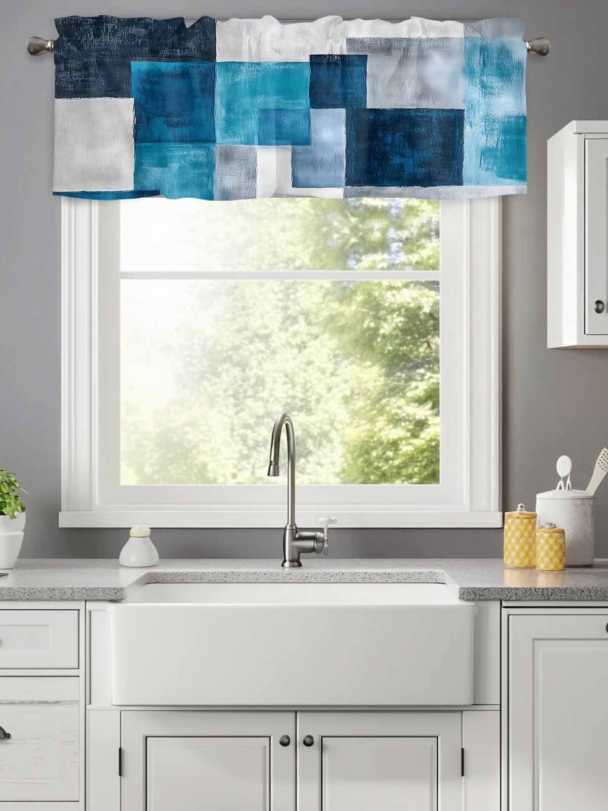 Window Square Valance Valance for Windows,Watercolor Blue White Grey Square Valances Curtain ...
