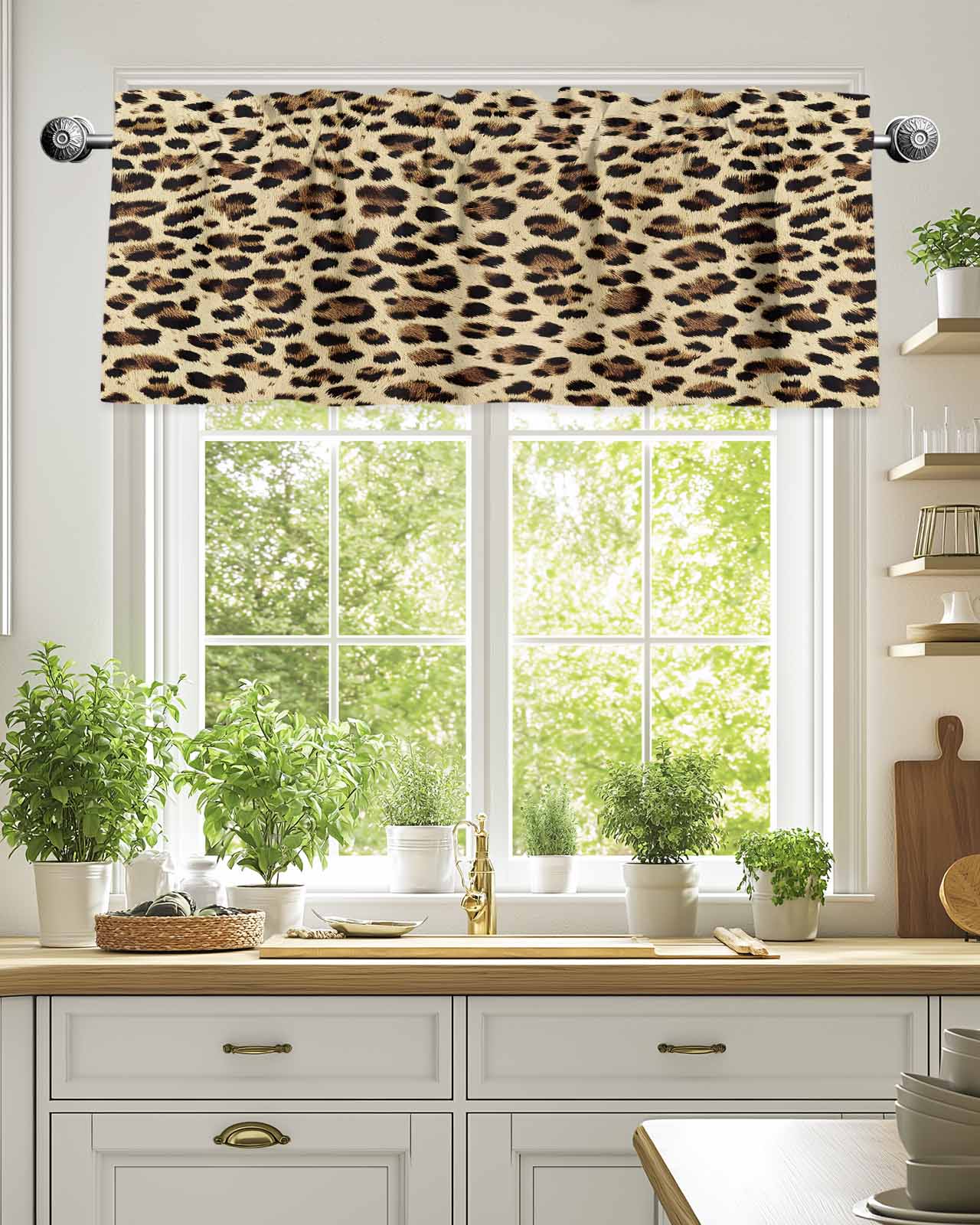Valance for Windows,Watercolor Minimalist Leopard Print Valances