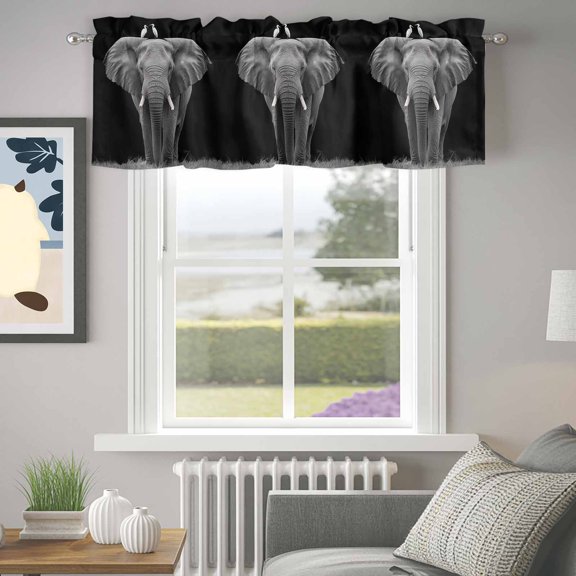 Valance for Windows,Wild Close-up Elephant on Black Valances Curtain Rod Pocket Valance for Kitchen Bedroom Living Room Bathroom,Modern Bird Animal Art Short Curtains Window Treatment 42x12in