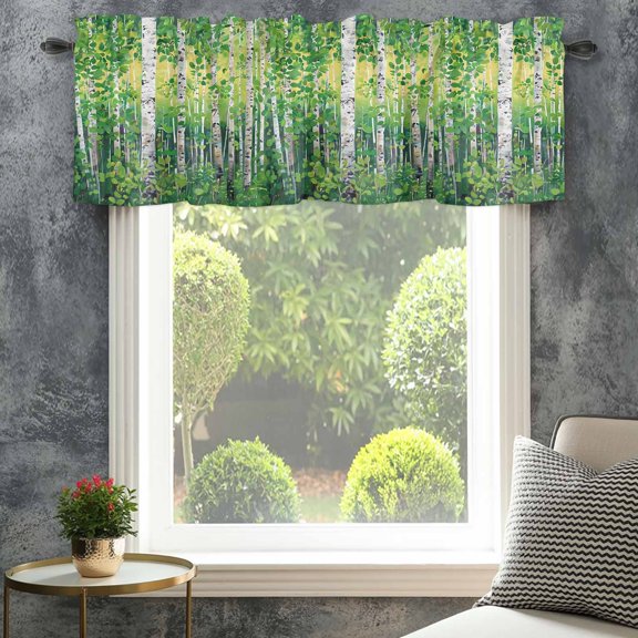Valance for Windows,Wild Natural Forest Green Leaves Valances Curtain Rod Pocket Valance for Kitchen Bedroom Living Room Bathroom,Oil Painting Botanical Tree Short Curtains Window Treatment 42x12in
