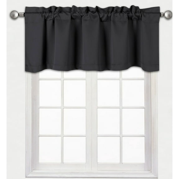 Valance curtain blackout thermal unlined TVLO black valance for kitchen, bathroom, bedroom living room short window rod pocket 54 inch x 18 inch