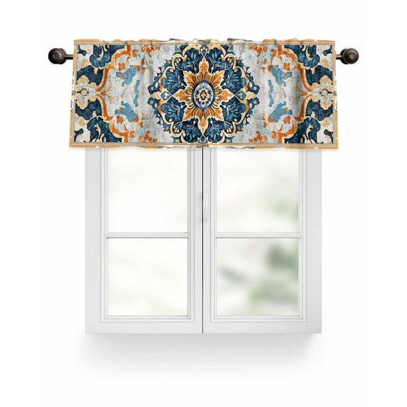 Valance for Windows 42"W x 12"L Bohemian Kitchen Curtains Light Filtering Curtain Valances Rod Pocket Curtains for Bedroom Farmhouse Living Room