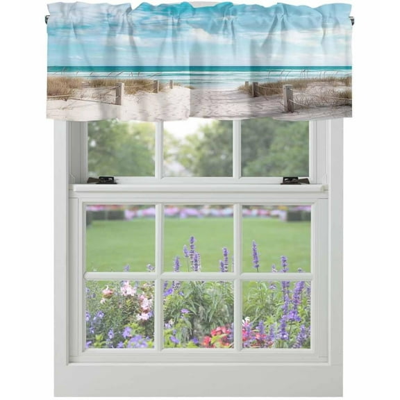Valance for Windows Beach Blue Sky Kitchen Curtains Valances Rod Pocket Summer Ocean Window Treatment Short Topper Curtains 1 Panel, 54x18 inch