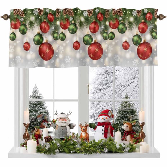 Valance for Windows Kitchen Curtains 42"W x 18"L Winter Red Light Filtering Curtain Valances Rod Pocket Curtains for Bedroom Farmhouse Living Room