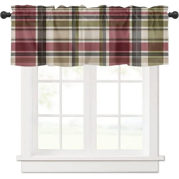 Valances Curtain Buffalo Check Plaid Kitchen Curtain Valances Rod Pocket Rustic Plaid Farmhouse Window Curtain Treatment Short Topper Curtains for Kitchen Bathroom Living Room 1 Panel 54x18 Inch