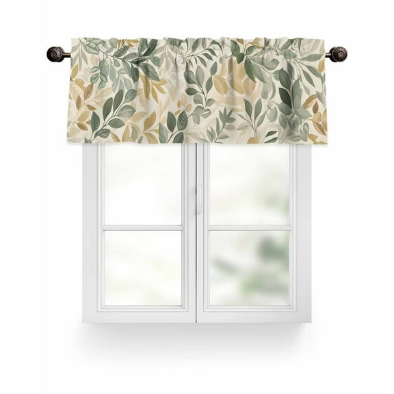 Valances Curtain for Kitchen Cafe, Sage Green Leaf Spring Plant Window Valance 1 Panel Short Curtains 54x18in Rod Pocket Windows Treatment for Bathroom Living Room Bedroom Country Leaves Seamless