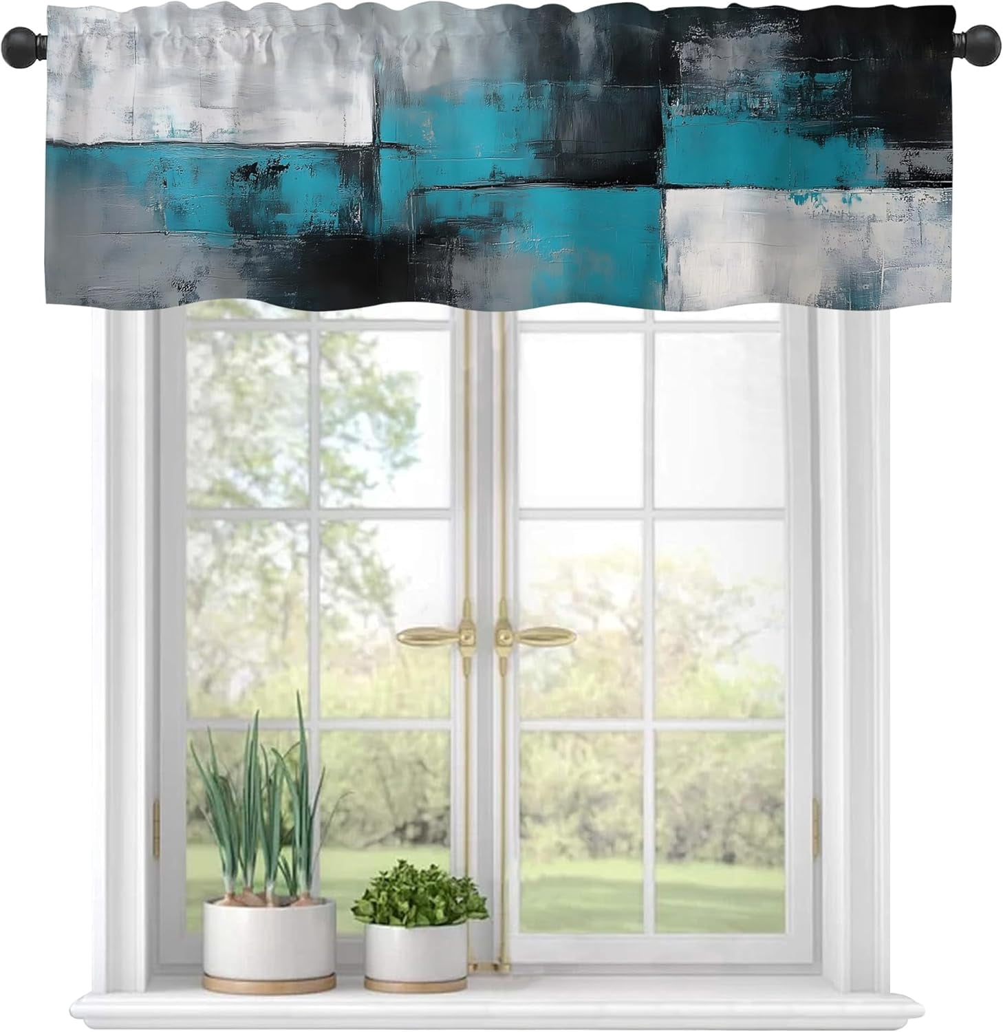 Valances Curtains for Windows,Blue White and Gray Abstract Art Semi ...