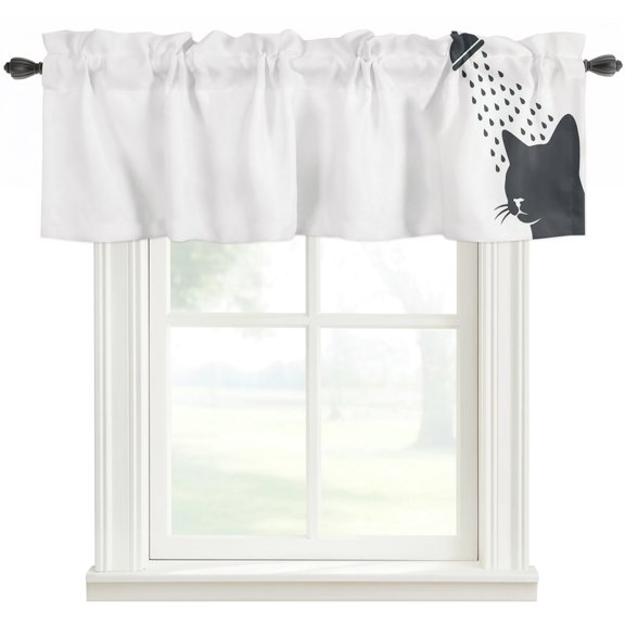 Valances for Kitchen Windows Funny Cat Valance Curtain Rod Pocket Valance Small Short Curtains, Cartoon Grey White Shadow Window Valances for Bedroom Living Room Bathroom Cafe 42x12in