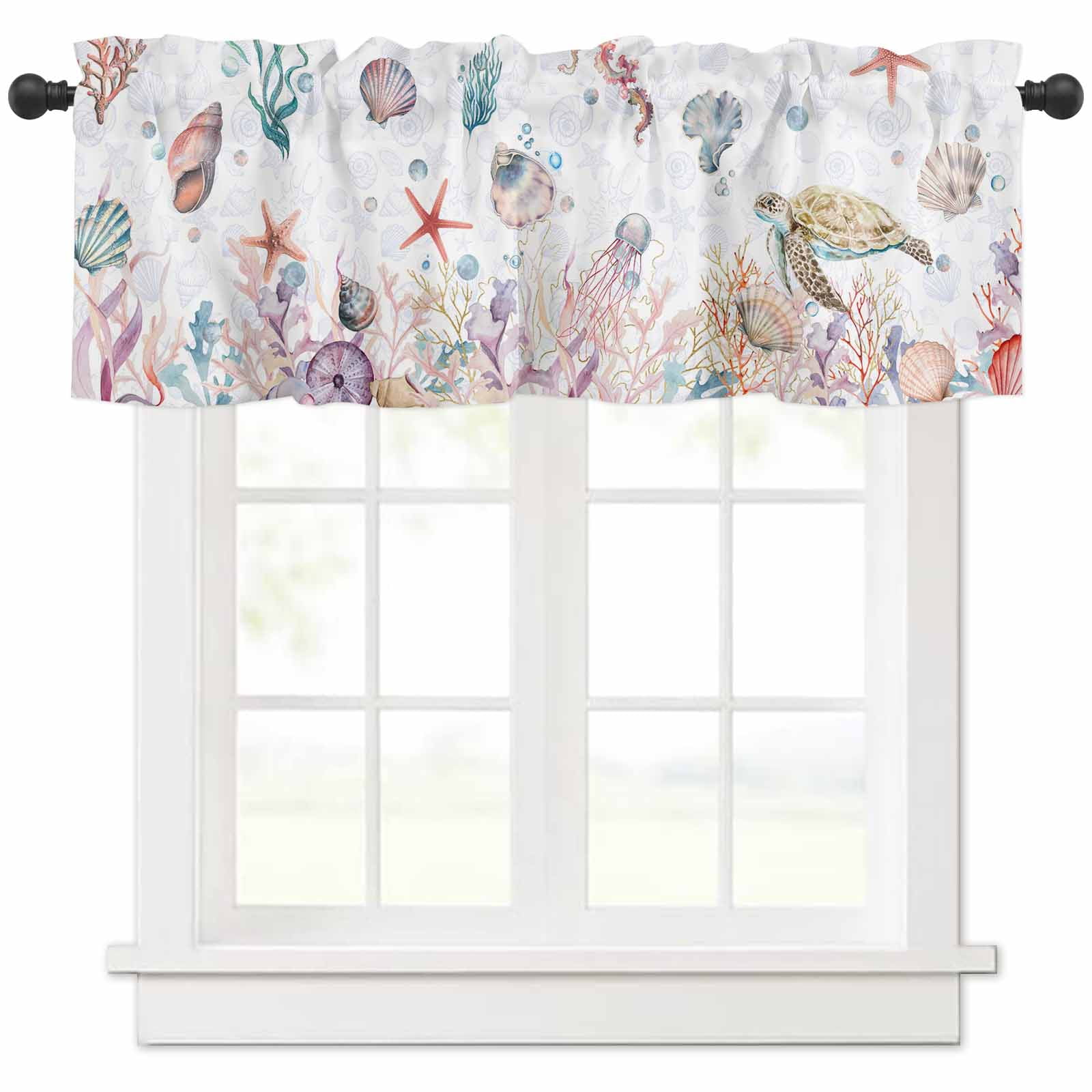 Valances for WIndow Summer Ocean Turtle Starfish Seashell Jellyfish