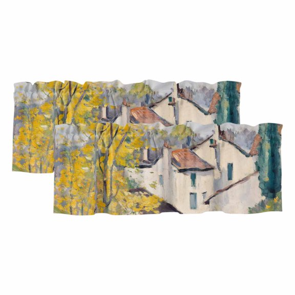 Valances for Window 2 Pack, Cypress Trees Rustic Pastoral Rural Rod Pocket Curtains Valances Light Filtering Short Curtains for Kitchen Bedroom Bathroom 42 x 12 Inch