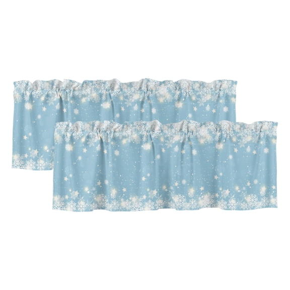 Valances for Windows 2 Pack, Christmas Blue Snowflakes Valance Curtains for Living Room/Bedroom/Kitdchen Windows, Winter Xmas Modern Minimalist Rod Pocket Window Treatment Valances 42x12 Inch
